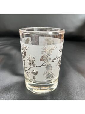 VINTAGE Libby Silver Pine Cone Frosted Small Glass Mid-Century Retro